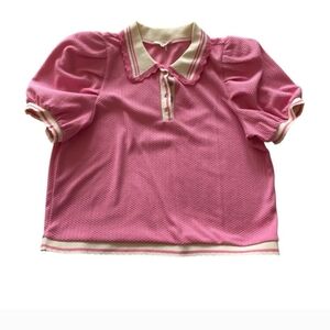 Entro Wmn’s L Pink and White Textured Polo Top Girly Preppy Girlhood